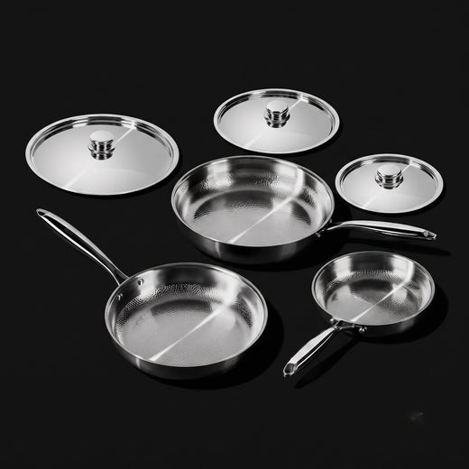 Titanium Hammered Pan Set With Lids | 6-Pcs